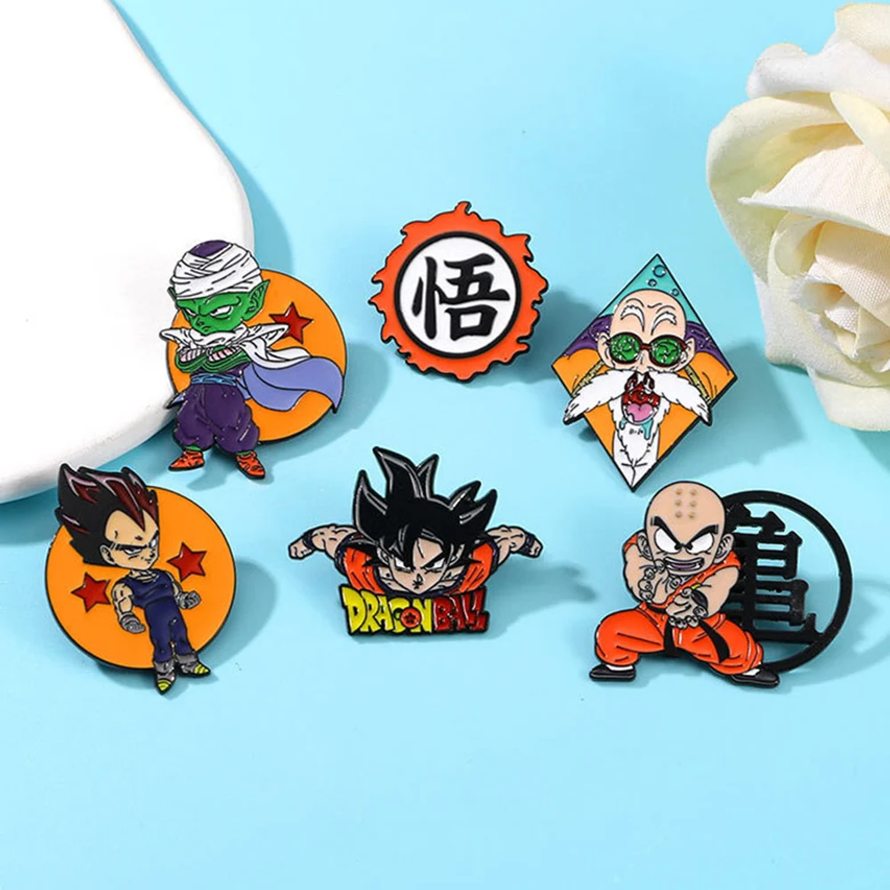 6 Stück Anime Dragon Ball Z Emaille-Broschen-Set mit Son Goku, Kakarotto, Vegeta, Krillin, Piccolo, Master Roshi Anstecknadeln als Geschenke für Fans