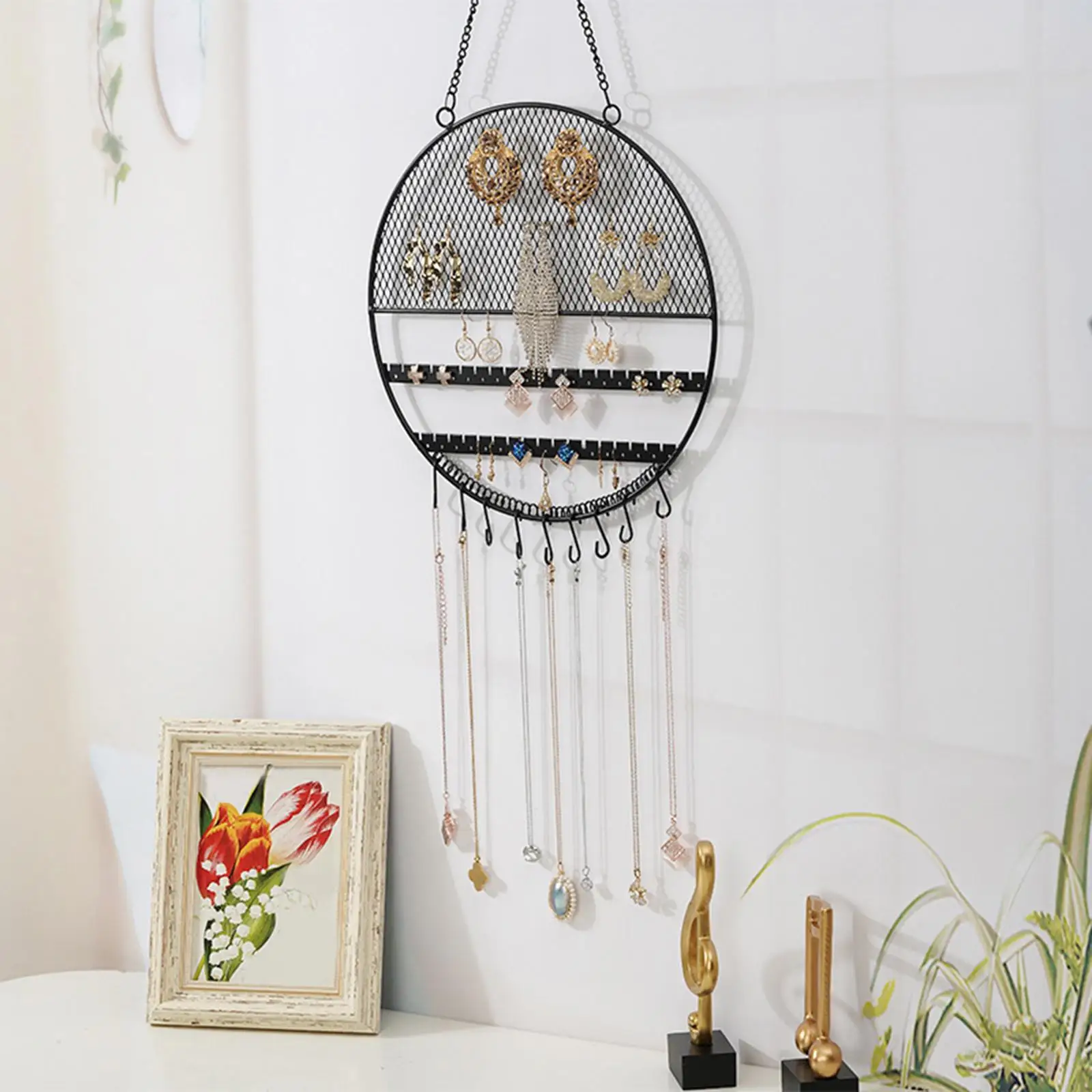 Hanging Round Earring with Chains and Hooks, Keep Jewelry Place Sturdy Material for Necklaces Bracelets Earring Stand