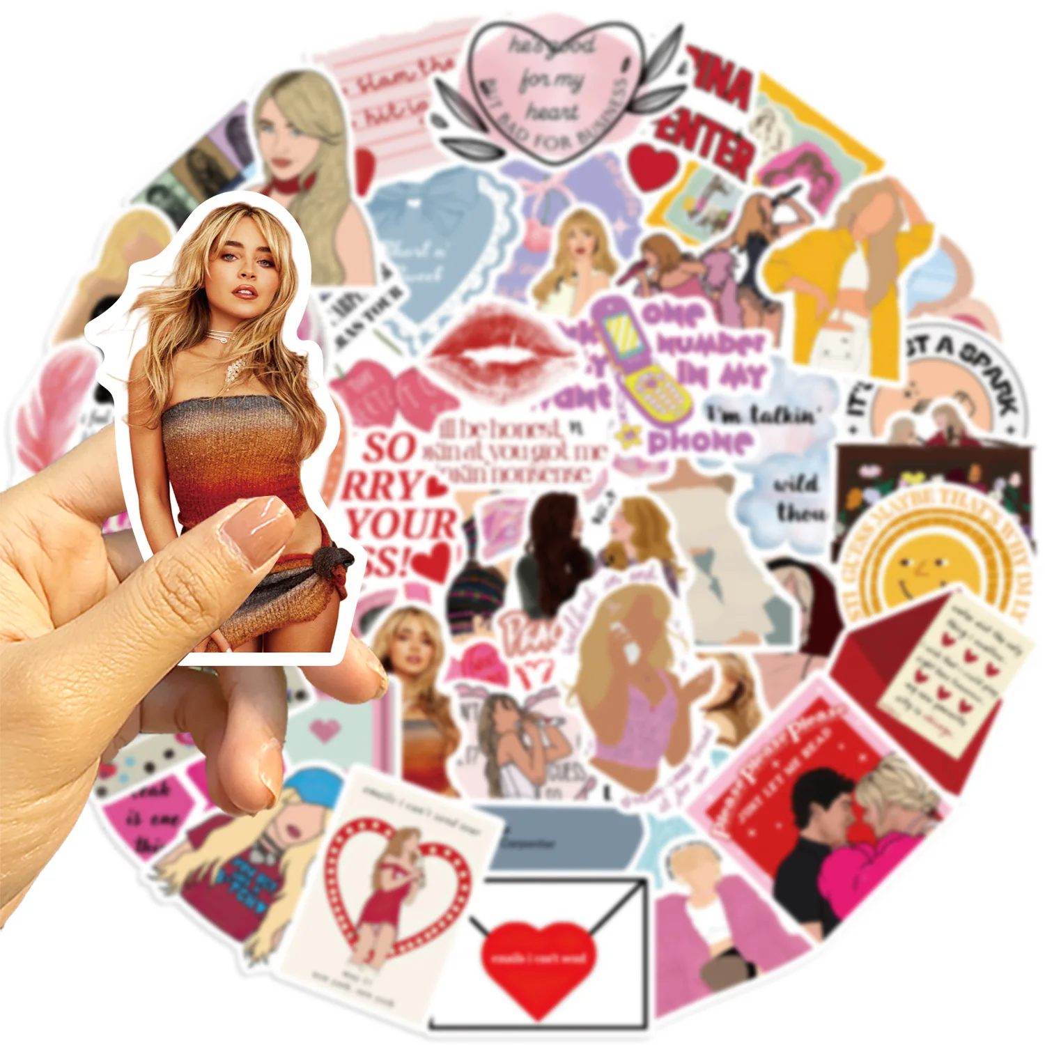 50PCS Sabrina Carpenter Singer Cartoon Waterproof Sticker Decoration DIY Notebook Mobile Guitar Water Cup Suitcase Graffiti Toys