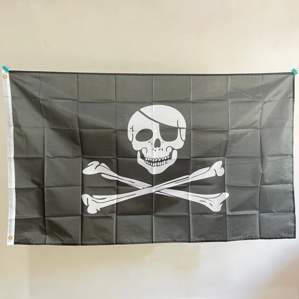 Pirate Skull Flag 90x150cm, Jolly Roger Jack Rackham Design, Durable Polyester Outdoor Decoration, Hanging