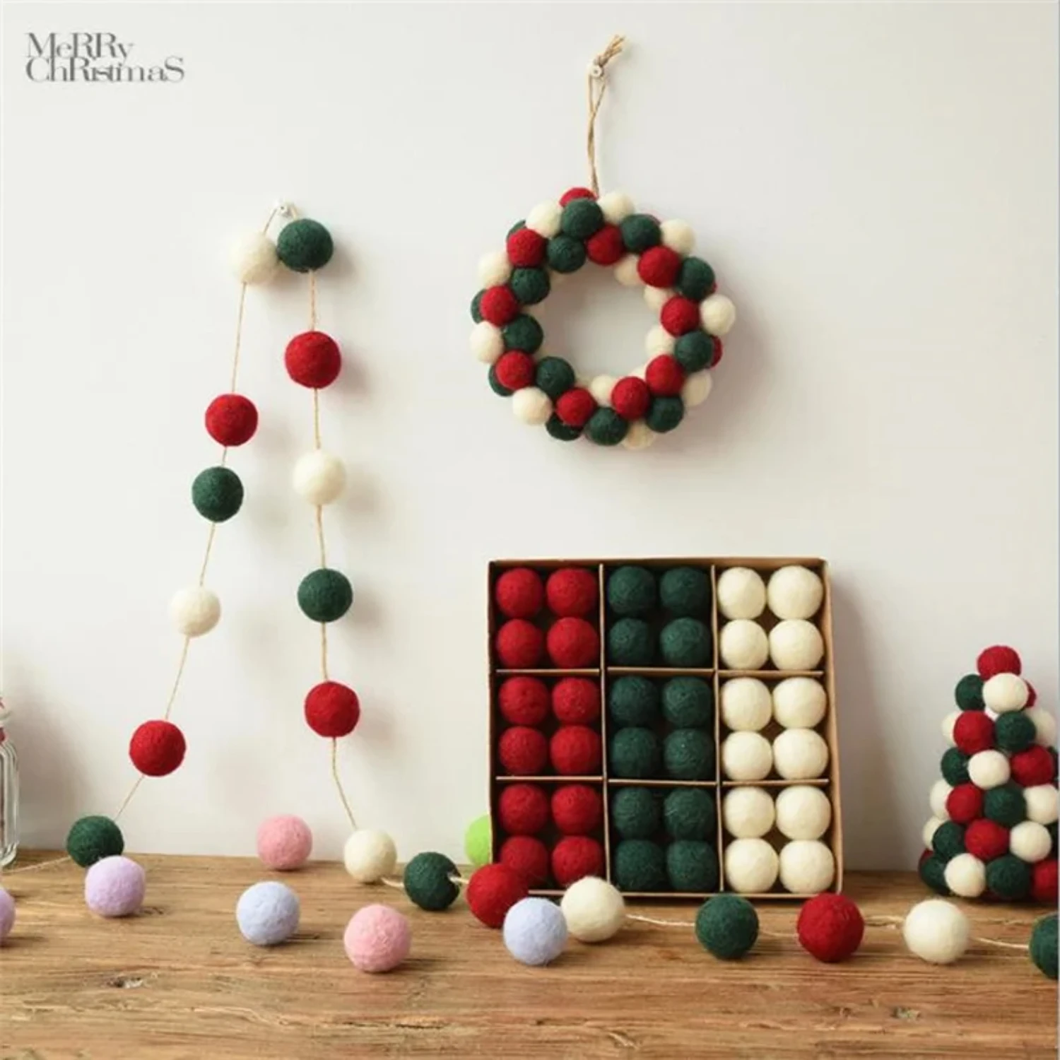 36pc/box INS Wool Felt Balls Xmas Tree Ornament Hanging Pendant Christmas Decoration For  New Year Gift Party Supplies