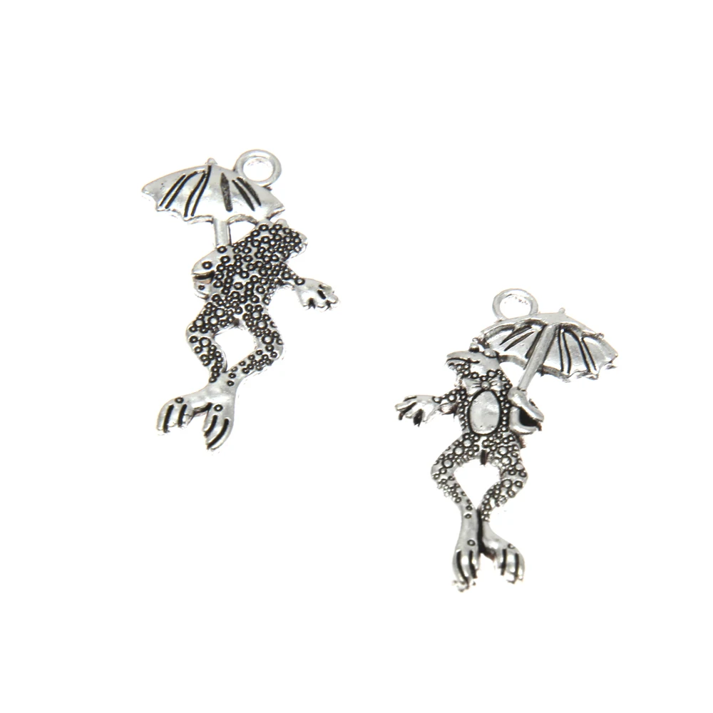 20pcs Frog charm silver tone Frog with umbrella charm pendant DIY 26x16mm