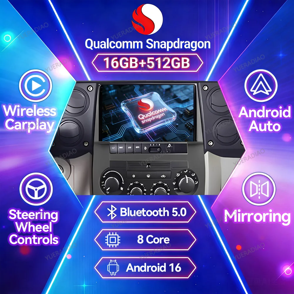 Android 16 Car Radio For Jeep Cherokee Commander XK 2007 2008 Wireless Carplay Auto Viedo Player GPS Qualcomm 2DIN DSP Stereo BT