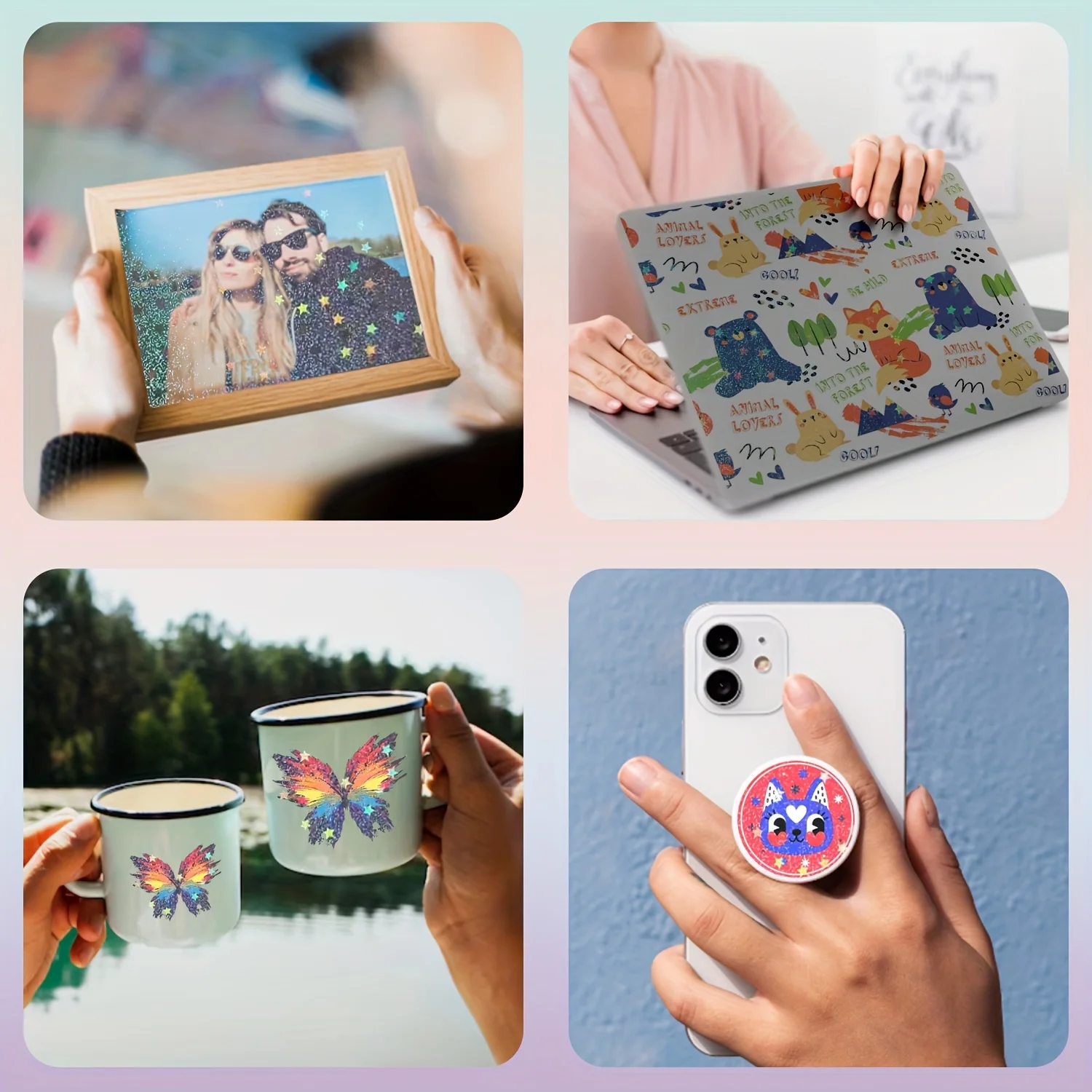 Kertas Stiker Holografik Glittering Sand A4 20/50 Lembar, Film Laminasi Dingin Transparan Holografik Berkilau, Perekat Sendiri