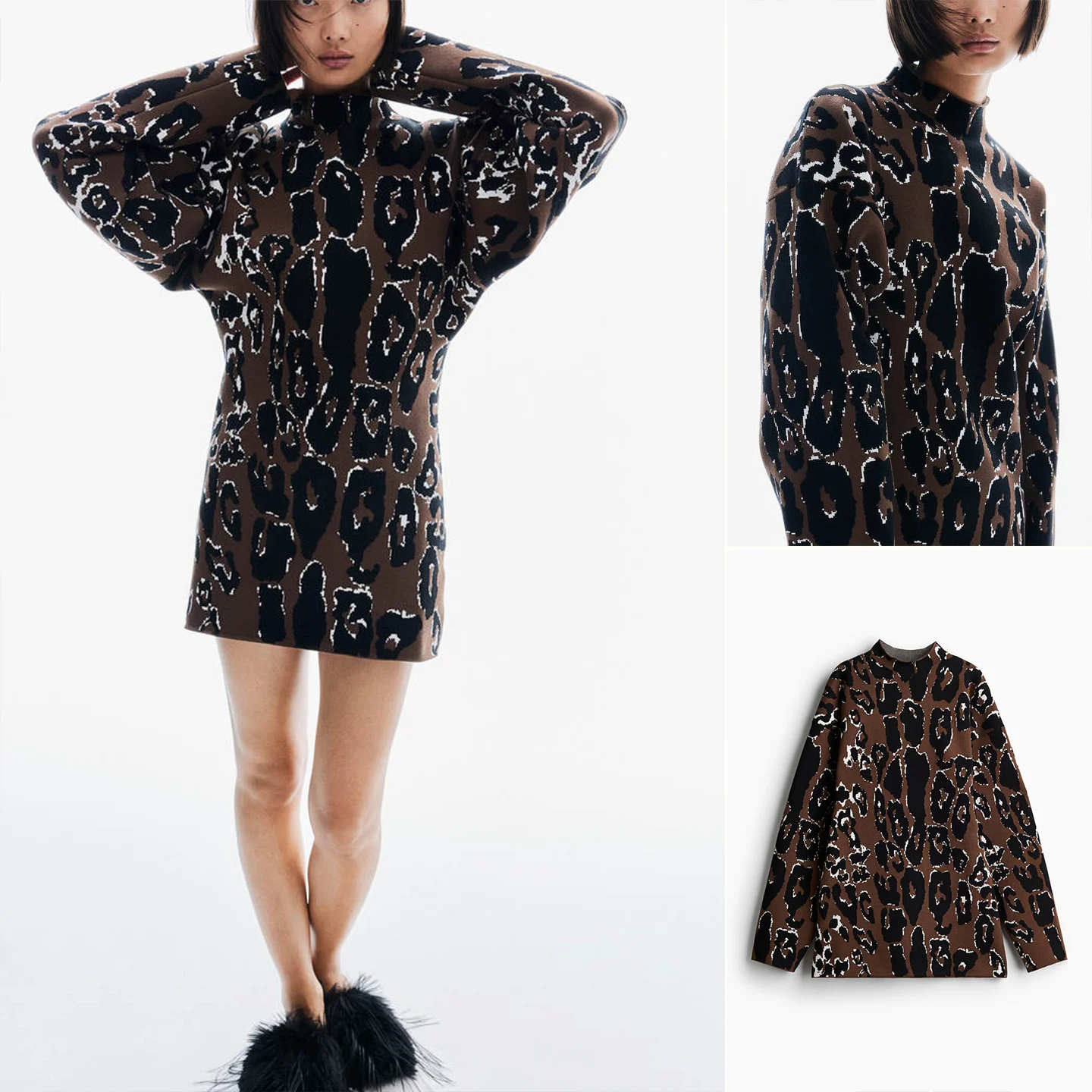 

Осенний женский вязаный длинный свитер Све с высоким воротником и застежкой на талии, повседневный свободный свитер из полиэфирного волокна