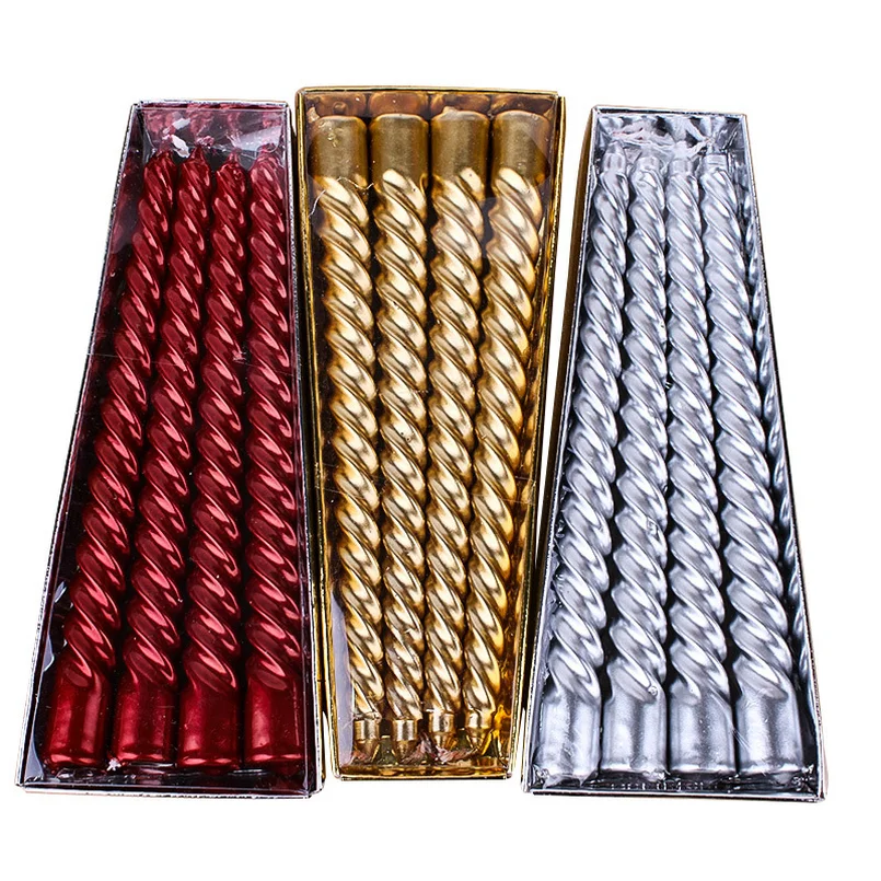 Electroplated Threaded Paraffin Candle, Golden, Silver, Red, Dinner Wax, Birthday Art, Spiral Candles, Home Decor, 6 \