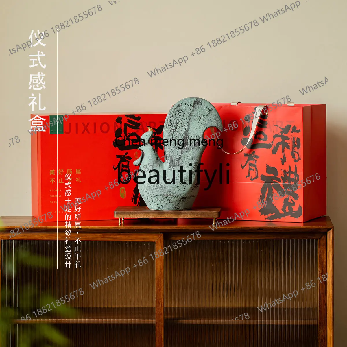 Jingdezhen ceramic hand-painted blue and white chicken ornament opened housewarming gift-giving living room home decoration