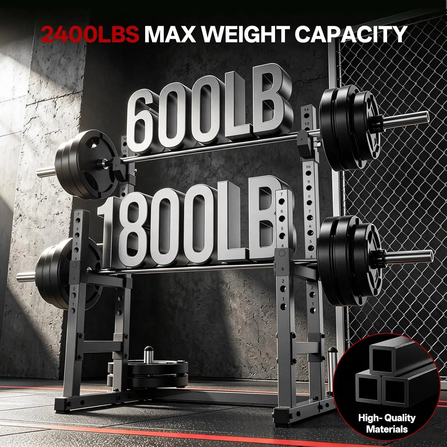 Home Gym Adjustable Squat Power Rack, 2400 LBS Total