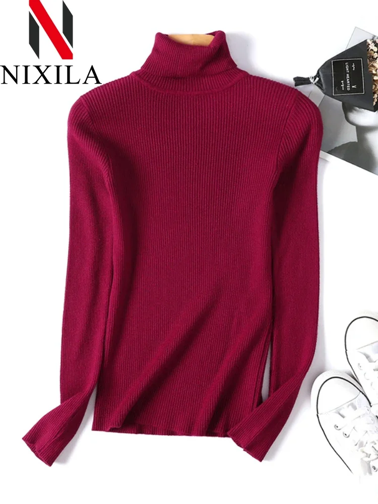 Herbst Winter Stricken frauen Übergroßen Pullover Rollkragen Langarm Tops Grundlegende Beiläufige Dünne Jumper Outwear Pullover für Frauen