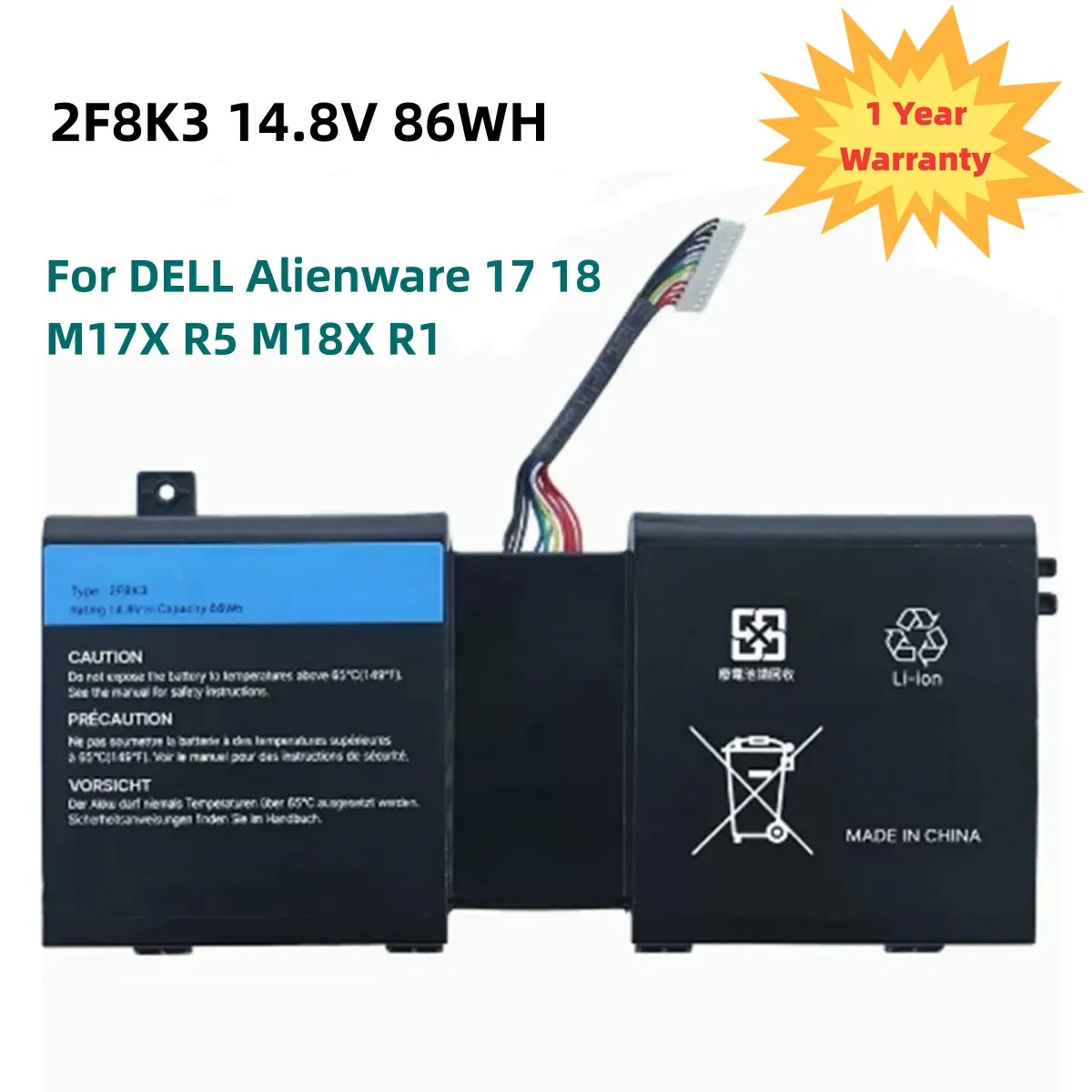 2F8K3 Laptop Battery for DELL Alienware 17 18 M17X R5 M18X R1 2F8K3 0KJ2PX KJ2PX G33TT 14.8V 86WH