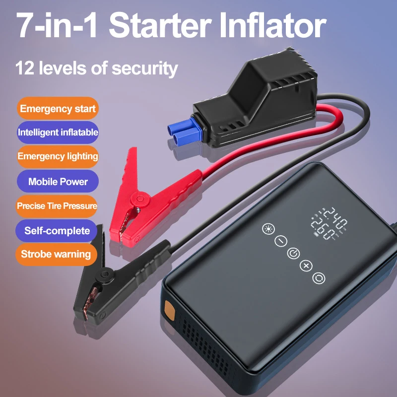 

7 in1 Car Emergency Start Jump Wireless Power Inflatable Pump All-in-one Hitchhiker Multi-function Auto Battery Lighter Starter