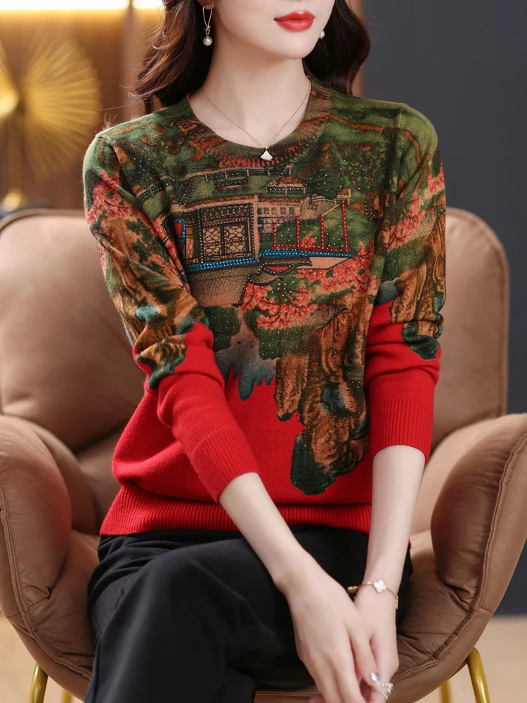 

Print Sweaters Autumn Spring Soft O Neck Knit Pullover Pulls Femme Korean Fashion Casual Jumper Long Sleeve Women Sweater