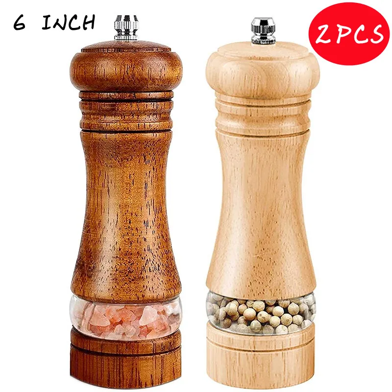 6 Inches Zout En Pepermolen Sets Pepermolen Handleiding Vers Gemalen Kruiden Fles Keramische Kern Massief Houten Pepermolen