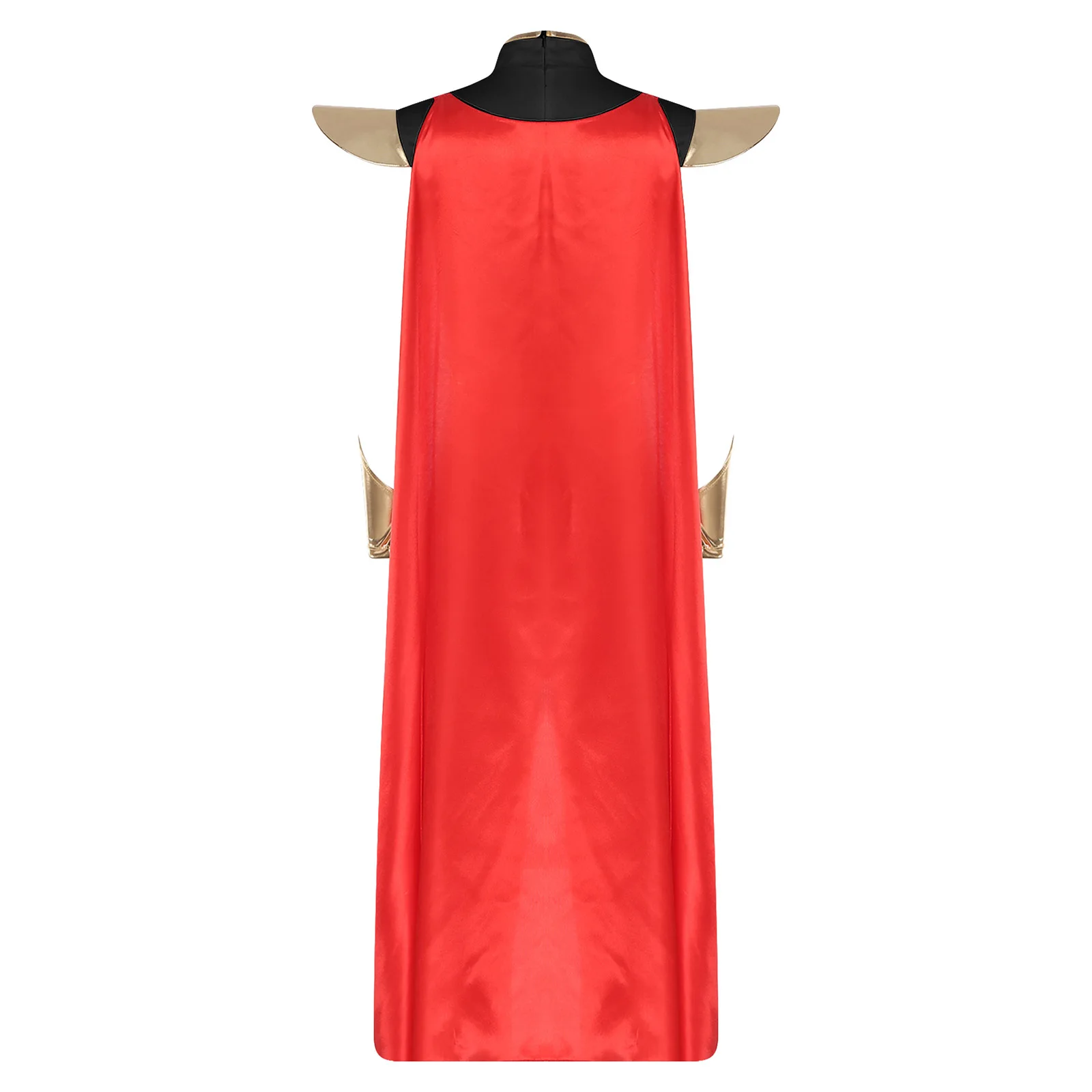 Costume da principessa per Halloween Power da donna, costume da festa cosplay, frac con strass metallici scintillanti con mantello e maniche lunghe