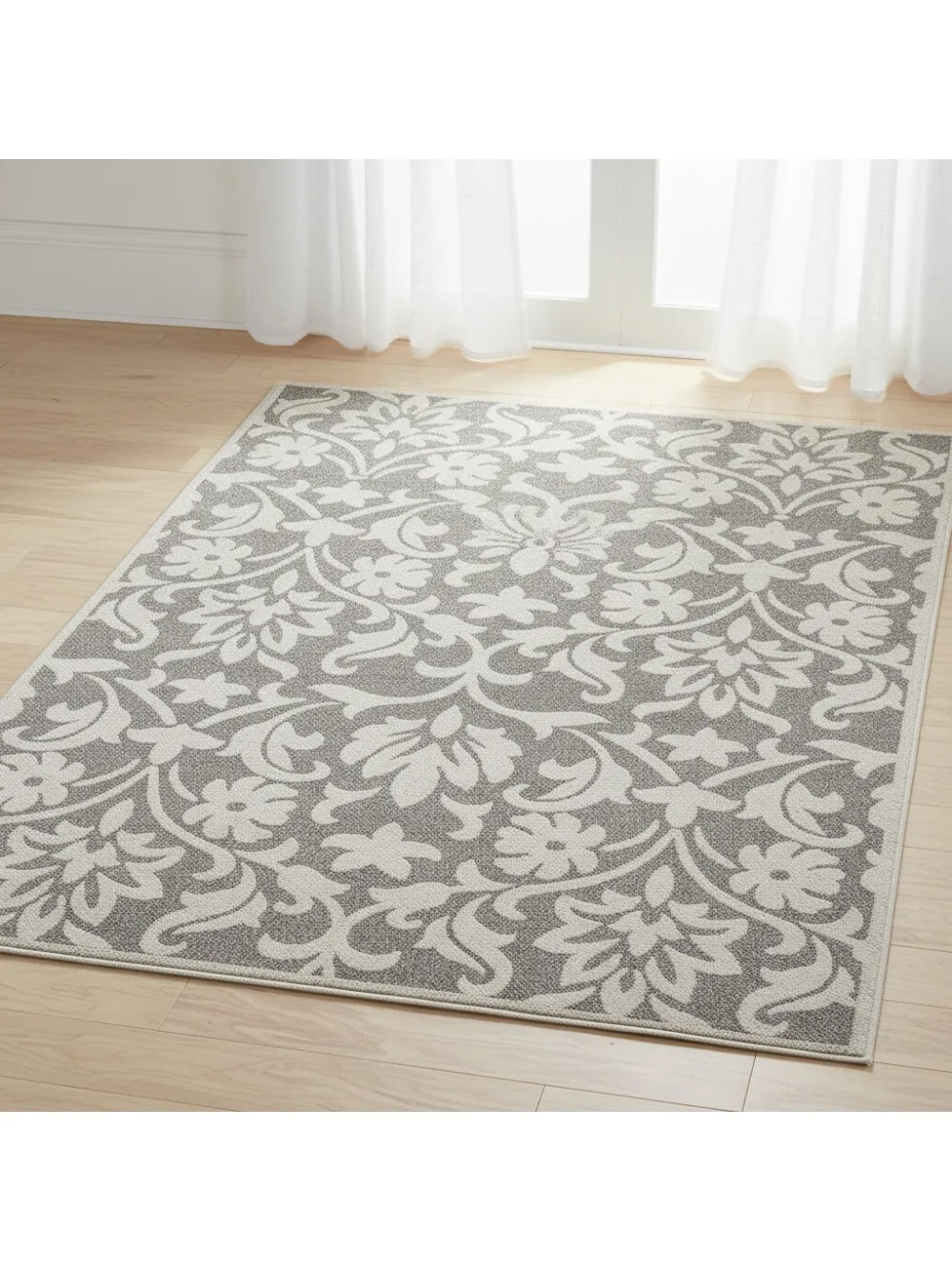 

Floral Accent Rug 3x5 Dark Grey Beige Non-Shedding Stain Resistant Easy Care High Traffic Living Room Bedroom Entryway
