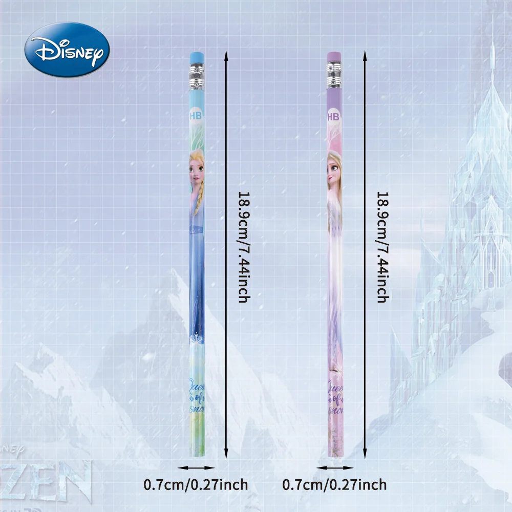12pcs Disney Frozen Princess Elsa HB Pencil, Wooden Rod Pencil With Rubber Head, Birthday Gift, Writing Pencil，Office Supplies