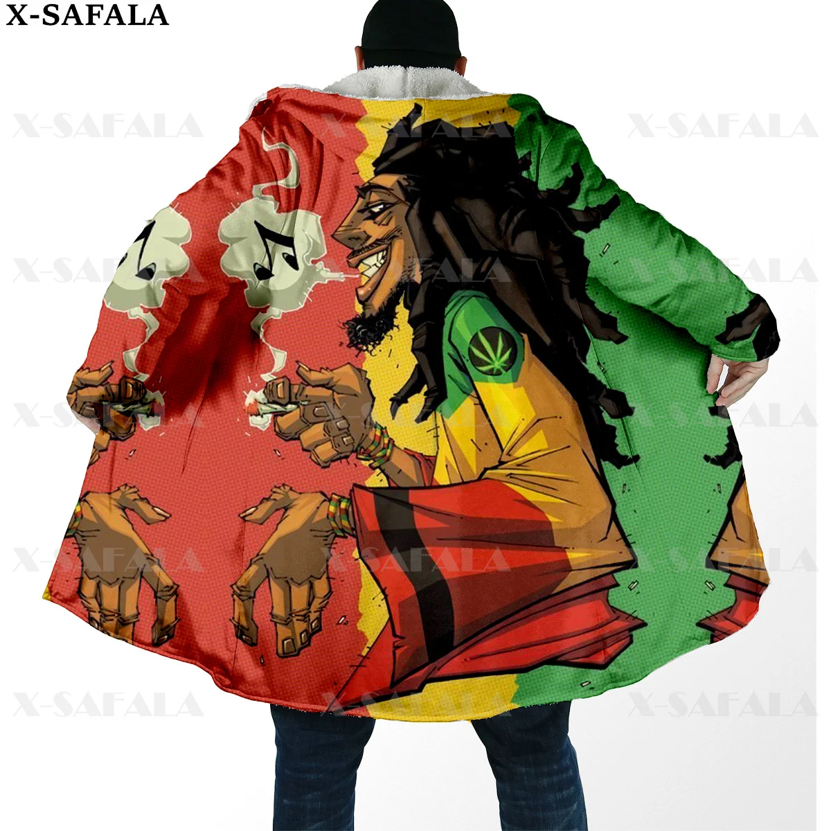 

Reggae Singer Bob Marley HipHop Weeds Thick Warm Hooded Cloak Men Overcoat Coat Windproof Fleece Cape Robe Hooded Blanket-3