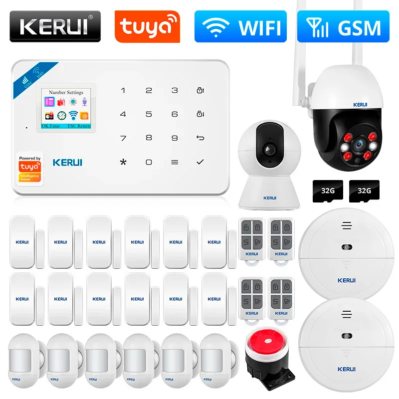 

KERUI GSM WIFI Tuya Smart Home Security Alarm System Wireless Garage Burglar 3MP IP Camera Motion Detector Door Sensor Alexa