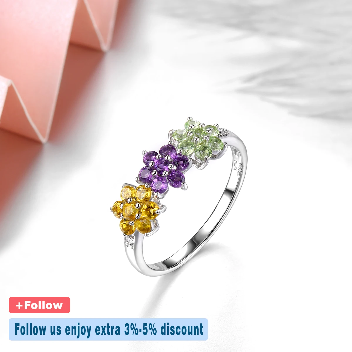 Natural Citrine Amethyst Peridot Sterling Silver Ring Genuine Colorful Gemstone Romantic Style S925 Fine Jewelrys Women Birthday