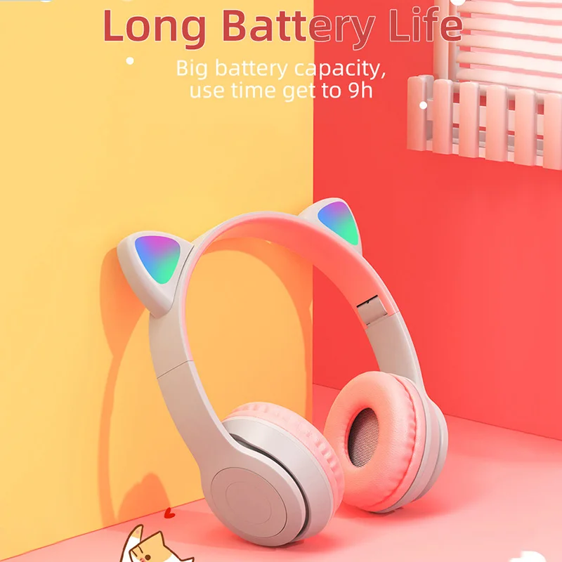 P47M Wireless Bluetooth Headset Gamer Cat LED Light Waterproof Noise Cancelling Earbuds Wireless Headphones Bluetooth Earphones image 5
