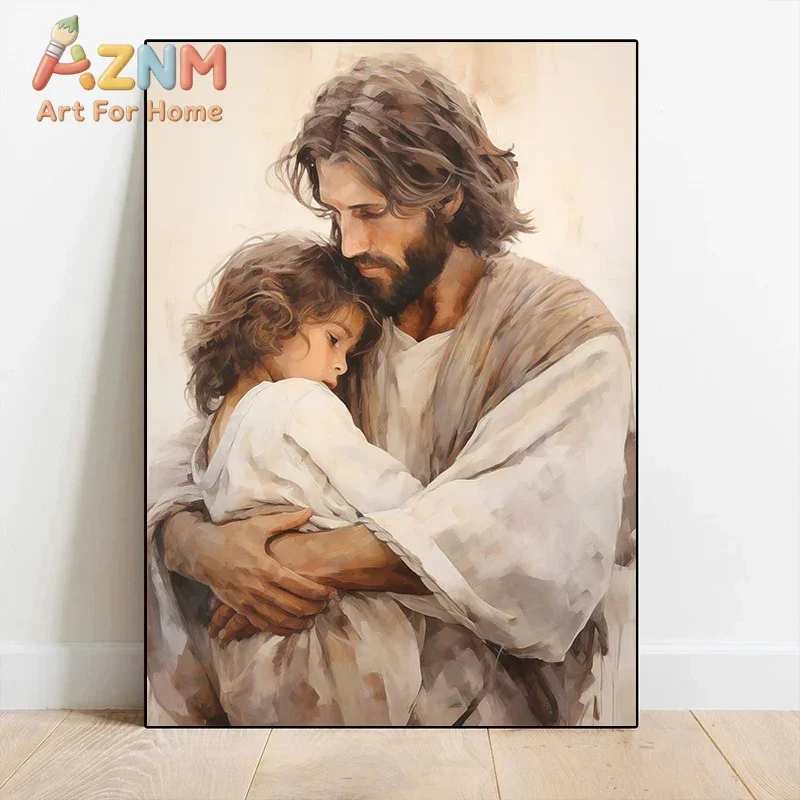 1pc Frameless Canvas Painting Laughing with Children Jesus Posters and Prints Canvas Printing Christian Wall Art Picture for Liv