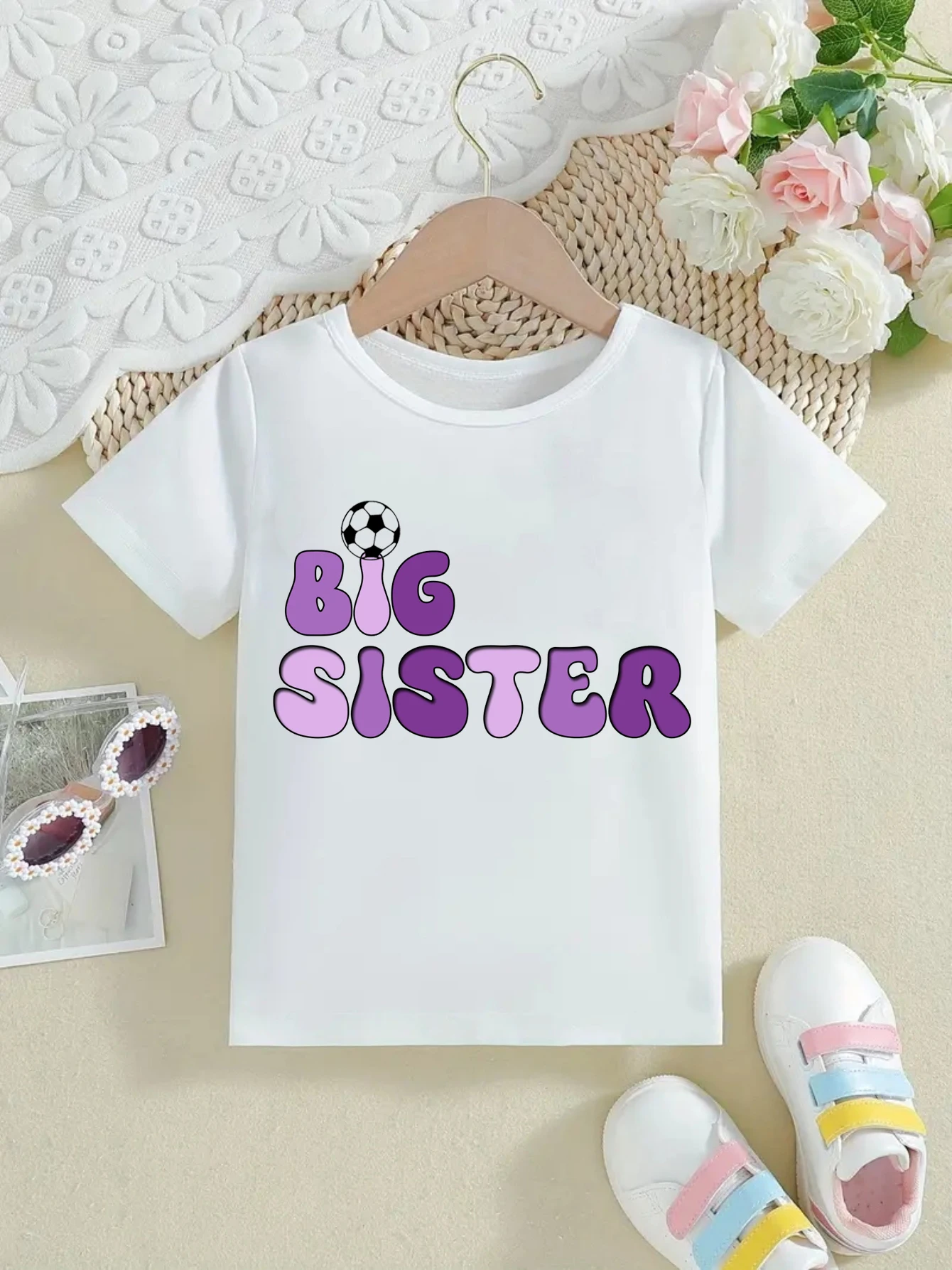 

Big Sister Little Sister Soccer Family Matching Printed T Shirt Girls The Best Gift For Girls Outdoor Activities Summer T-Shirt