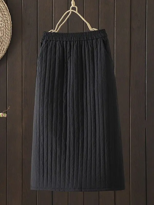 

Korean Sle plus Size Mid-Length Thiened Cotton Women's Skirt Simple Commute Color Versatile Midi Skirt