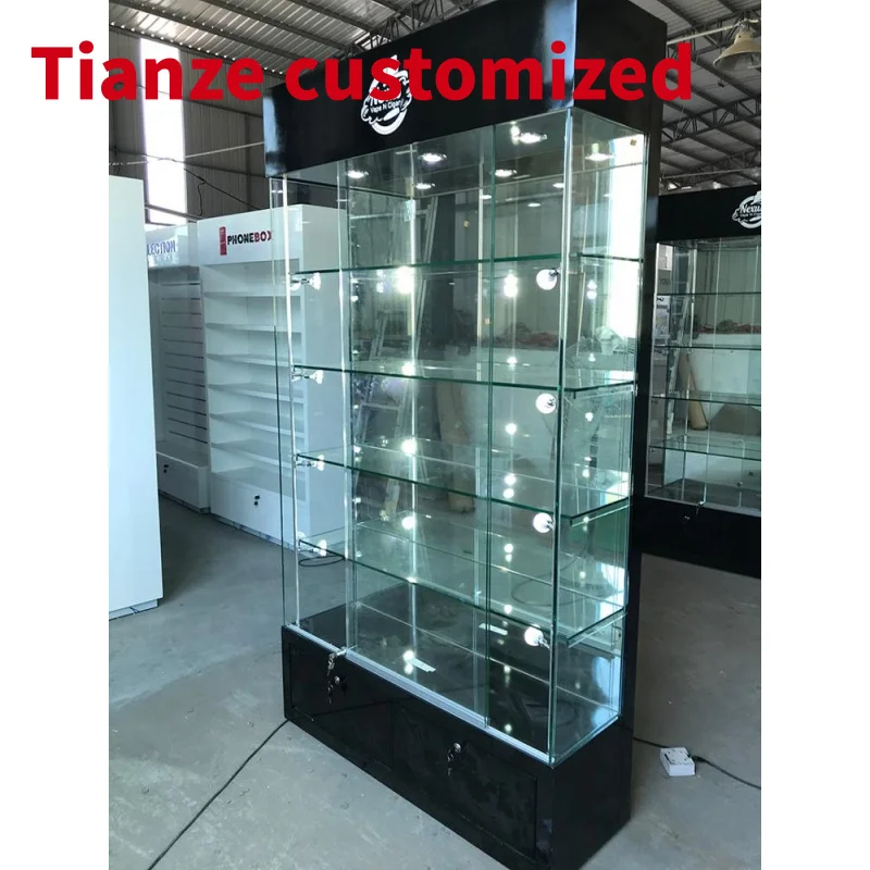 

(customized)Boutique display cabinet and Aluminium glass showcase and display cases jewelry showcase smoke shop display