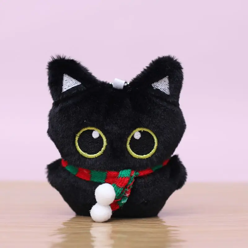 11CM Cute Black Cat Plush Dolls Big Eyed Cat Pendant Plush Toys Cartoon Soft Backpacks Accessories Christmas Keychain Gift