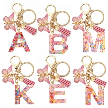 Fashion DIY A-Z Letters keychain Metal Holder Pendent Key Chain Women Car Key Ring Simple…