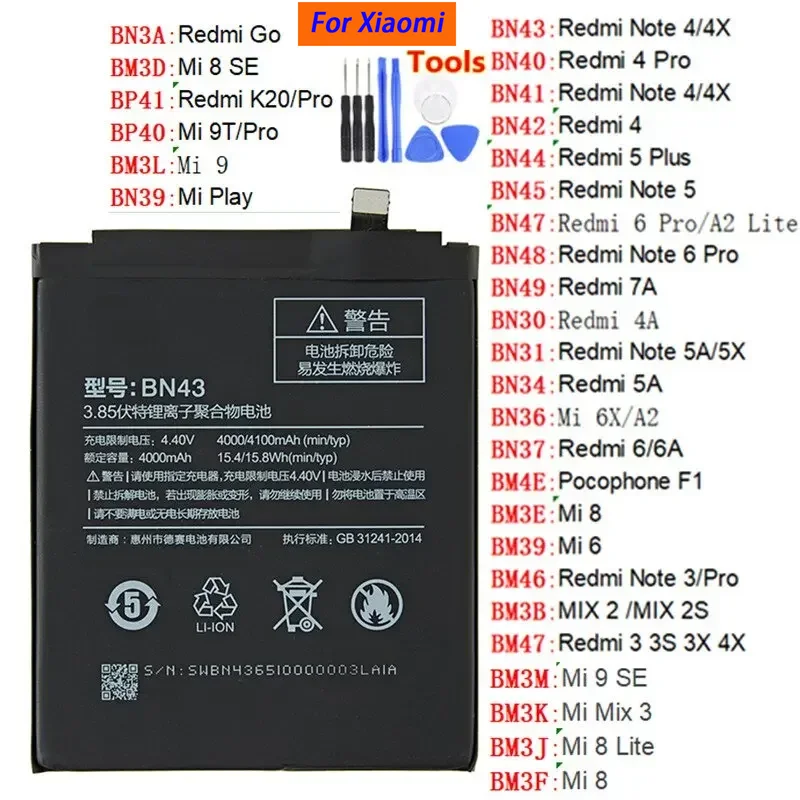

Оригинальный аккумулятор для телефона Xiaomi Mi Redmi Note Mix 2 3 3S 3X 4 4X 4A 4C 5 5A 5S 5X M5 6 6A 7 8 Pro Plus BN43 BN31