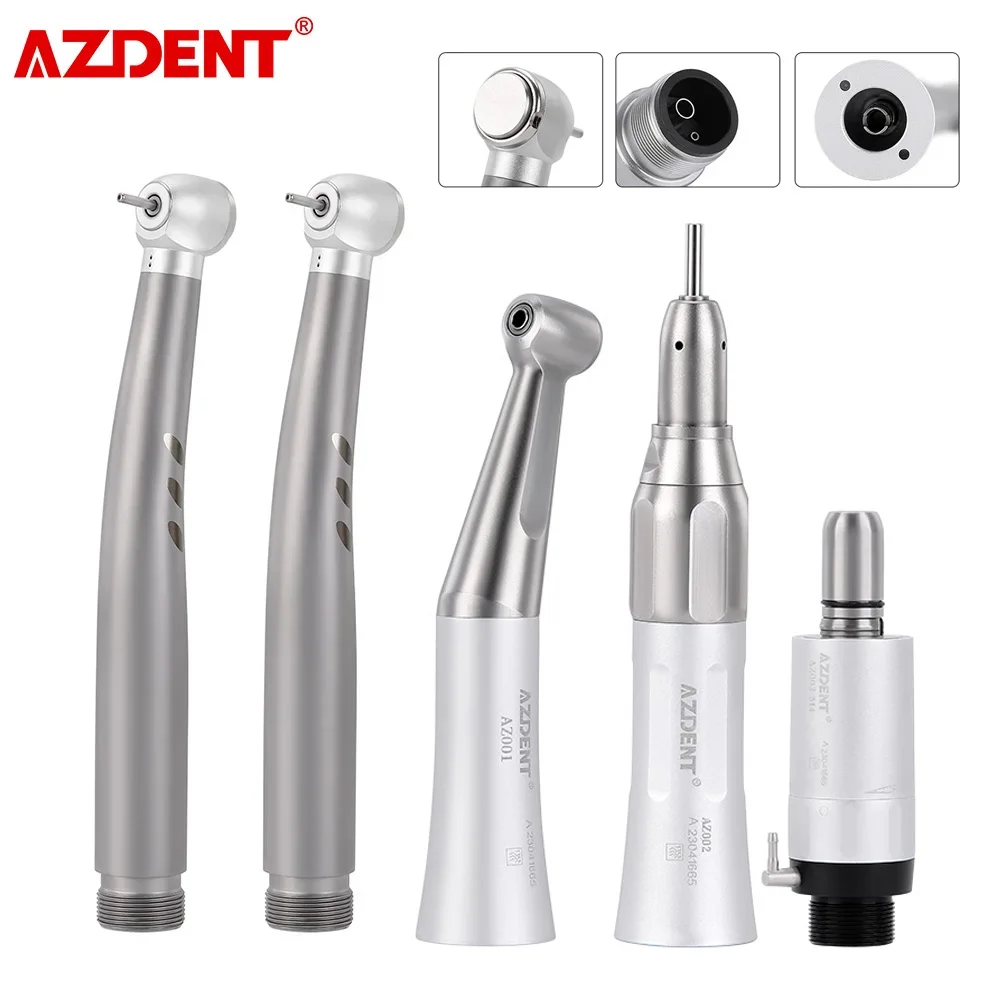 

AZDENT Dental High and Low Speed Handpiece Kit Standard Head Push Button Shadowless LED Handpiece and Contra Angle Air Motor Set