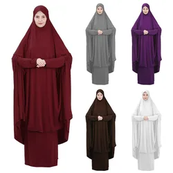 Eid Mit Kapuze Muslimische Frauen Hijab Kleid Gebet Kleidungsstück Kleider Abaya 2-teiliges langes Khimar Ramadan Kleid Abaya Rock Set Islamische Kleidung