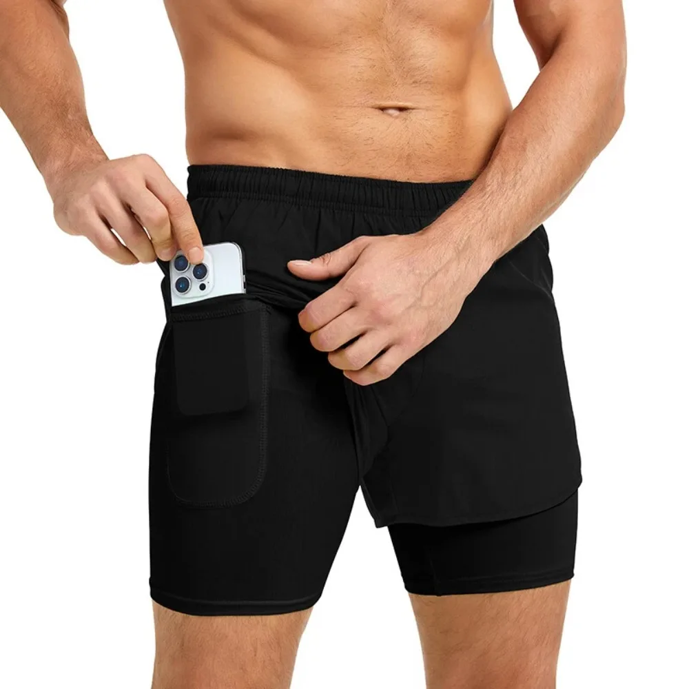 남성용 2-in-1 러닝 반바지, 속건성 스포츠 및 피트니스 반바지, 스포츠 반바지 남성 의류 농구 반바지