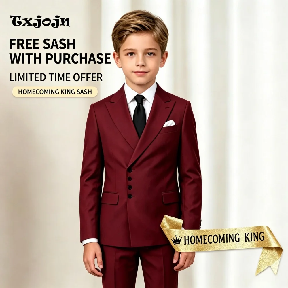 Formal Boys Suit Classic Wine Homecoming Tuxedos 2-piece Set Trend Peak Lapel Jacket Single Breasted Wedding Blazer Pants
