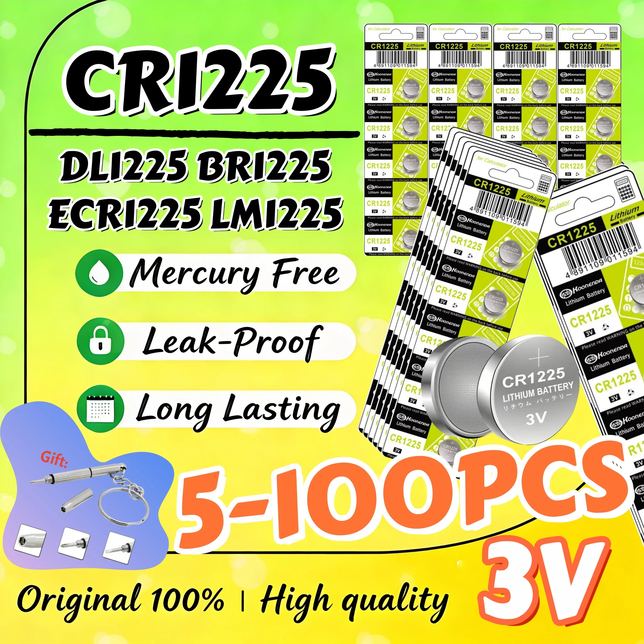 

5-100PCS CR1225 Button Cell Batteries DL1225 ECR1225 BR1225 KCR1225 3V Lithium Button Battery for Watches Car Key Calculators