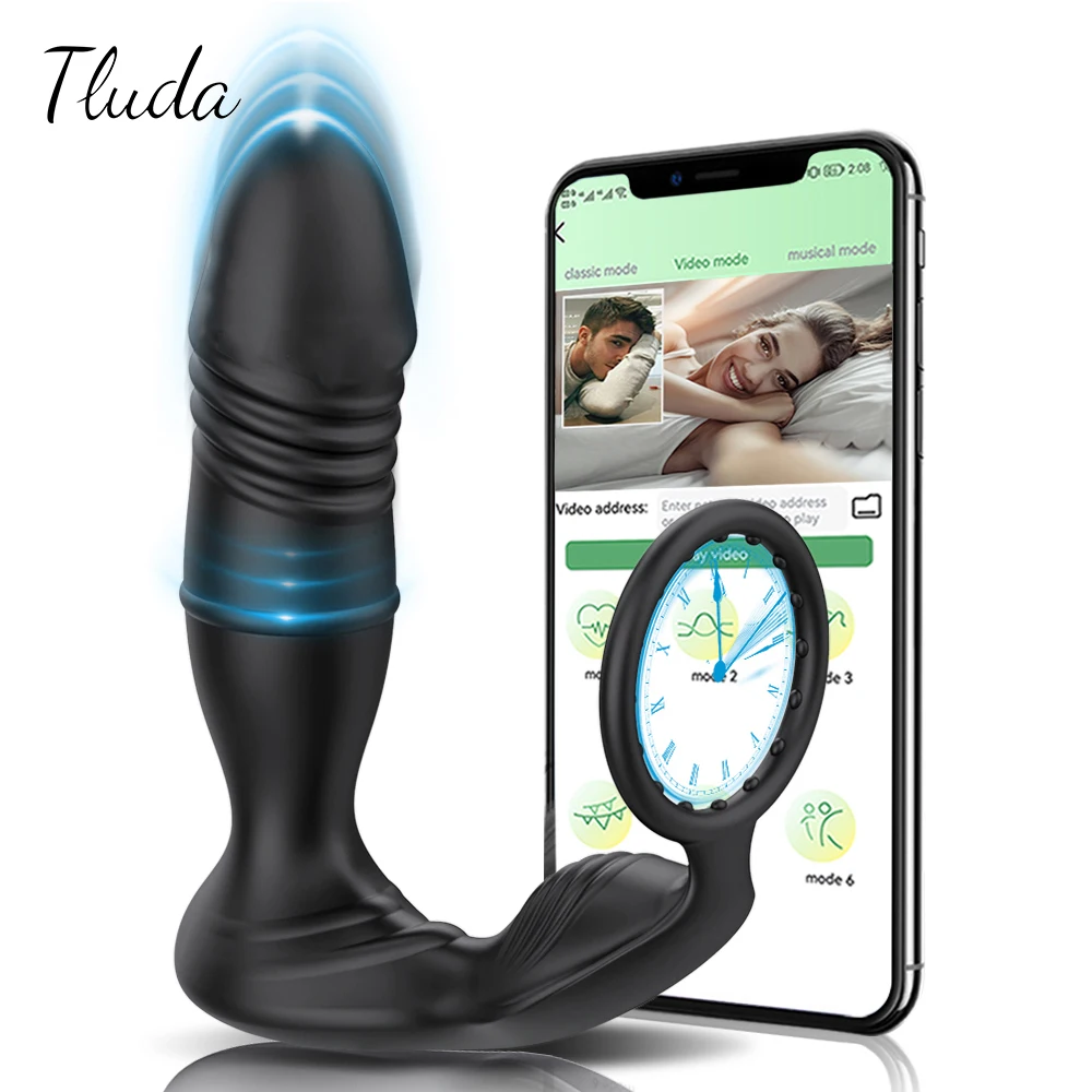 Male Thrusting Prostate Massager Bluetooth APP Vibrator for Men Gay Anal Plug Telescopic Vibrating Butt Plug Sex Toy for Couples