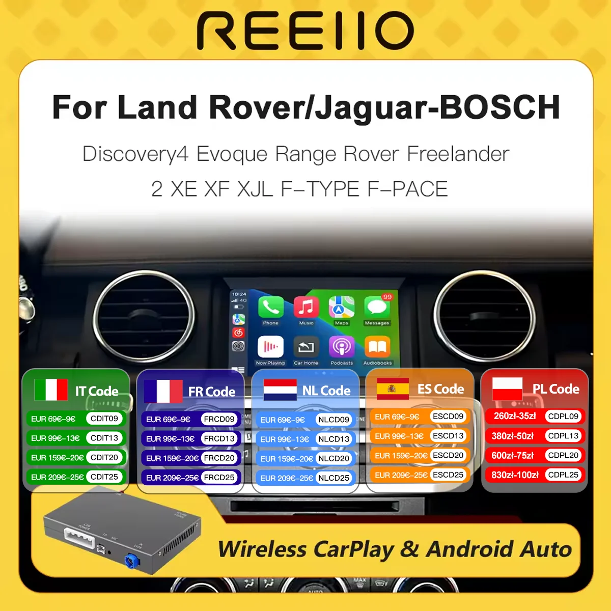 SmartBox CarPlay Wireless per Land Rover Range Rover/Evoque/Discovery 4 Jaguar XE XF Sistema Bosch Compatibile con Android Auto Airplay
