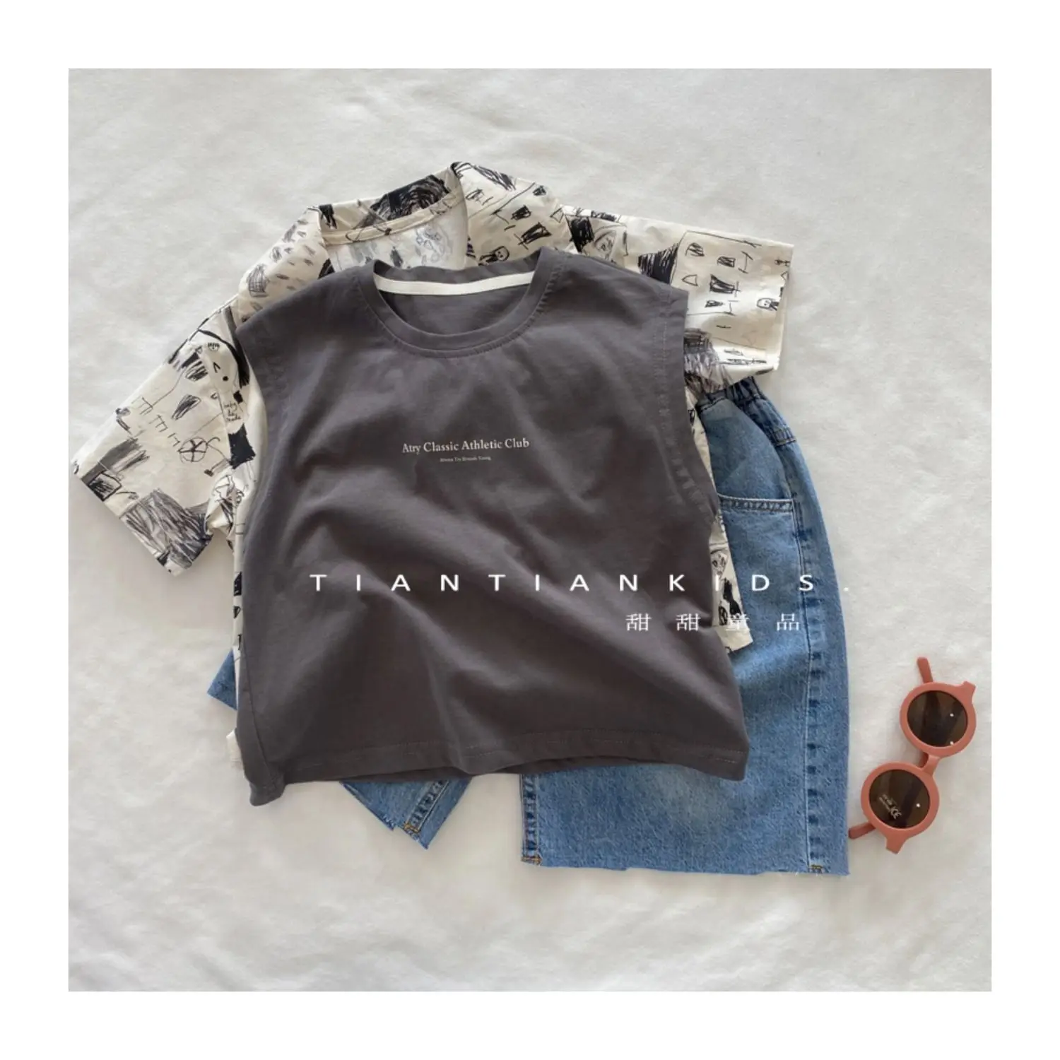 2025 Summer Children's Handsome Boys' Versatile Korean Style Pure Cotton Sleeveless Loose T-shirt Back Heart Children's Top