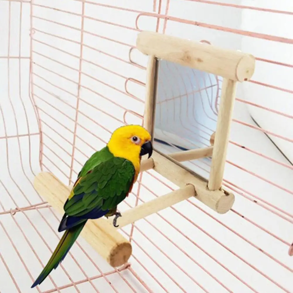 

Dropshipping!! Funny Wooden Bird Toy Mirror Stand Platform Toys for Parrots Cockatiel Vogel