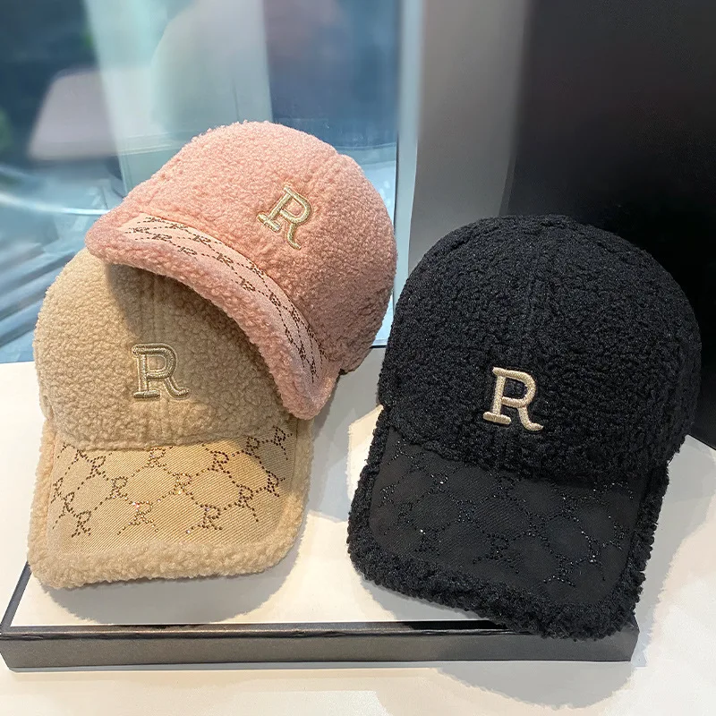 Autumn and Winter Warm Fashion Lamb\'s Wool Baseball Cap Street Leisure Duck Tongue Cap Adjustable Rebound Cap Padded Cap