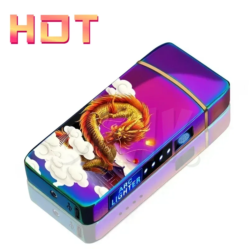 

Windproof Metal Lighter Dual Arc Flameless Plasma Rechargeable LED Power Display Touch Sensing Cigarette Accessories Gift