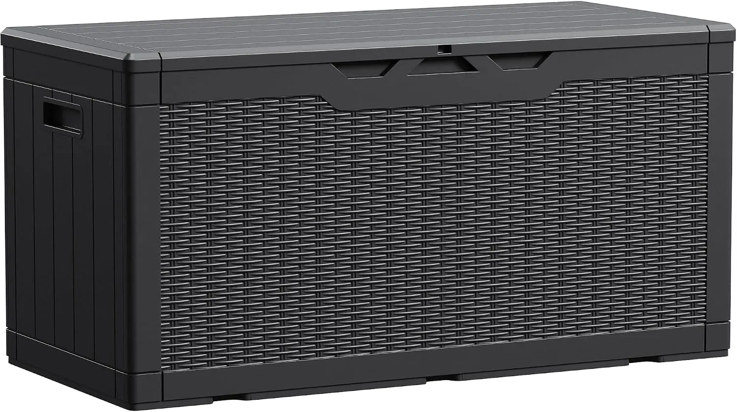 Deck Box Outdoor Storage Container Waterproof Patio Cushion Bin Weather Resistant Resin Storage Chest Lockable Pool Toy Box Lawn Equipment Bench, Rattan Pattern 100 Gallon