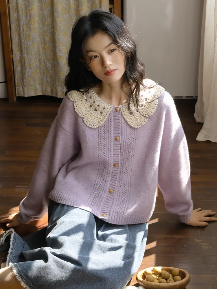 

Женский вязаный кардиган Nesoulum из 100% шерсти, фиолетовый, весенний, винтажный, свободного кроя, с вырезами, для повседневной носки