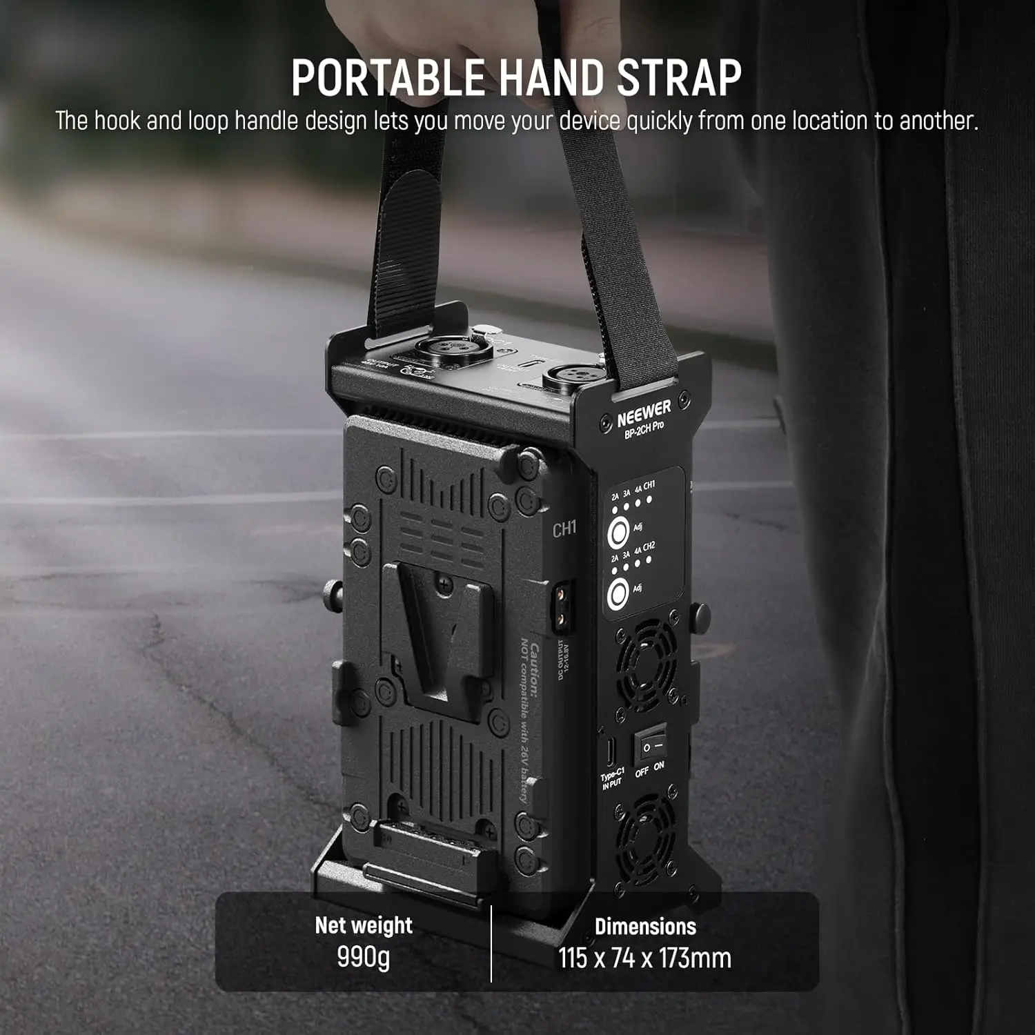 NEEWER Caricabatteria con attacco a V a doppio canale con ricarica rapida PD USB C da 100 W, caricabatterie in metallo per SmallRig NEEWER PS099E VB99