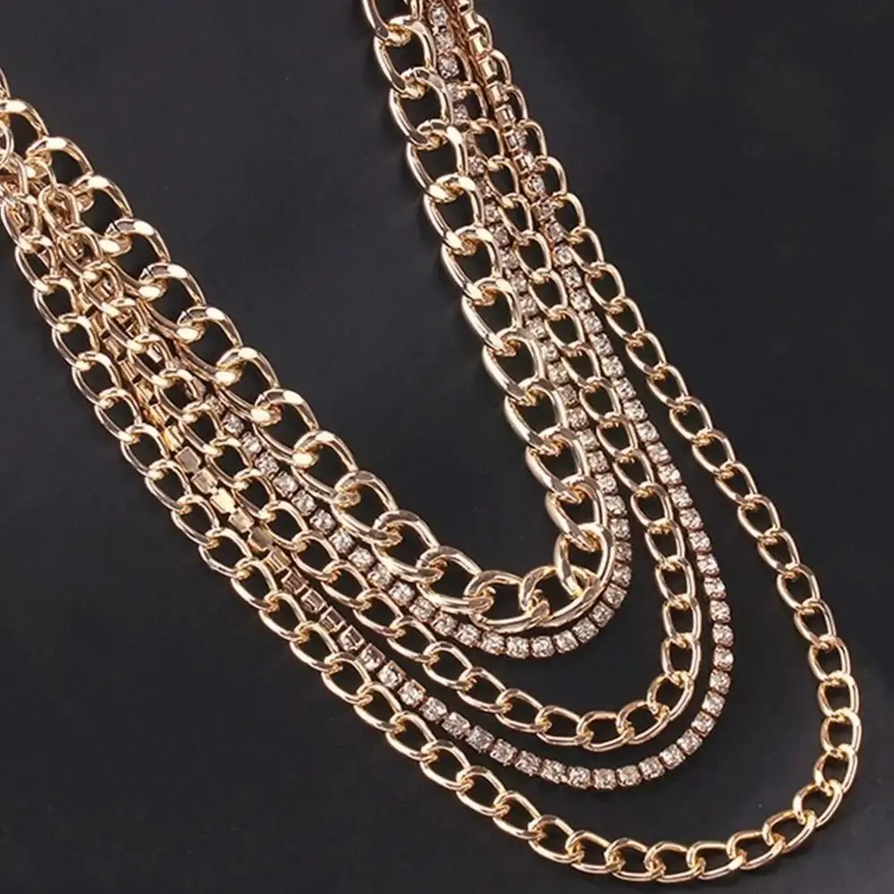 Fashion Metal Waist Chain Rhinestone Inlaid Multi Layer Design Body Chain Adjustable Punk Style Rhinestone Belt Women Jewelry