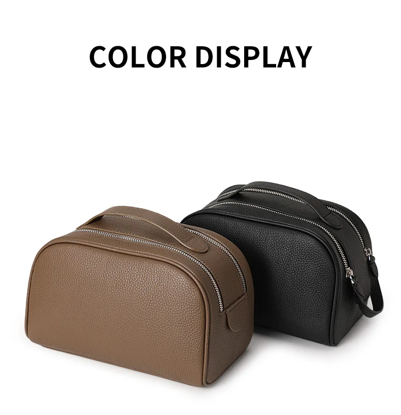 Damen-Kulturtasche aus genarbtem Leder, große Reise-Kosmetiktasche mit Griff, ideal für Reisen und den täglichen Gebrauch – Detail 5