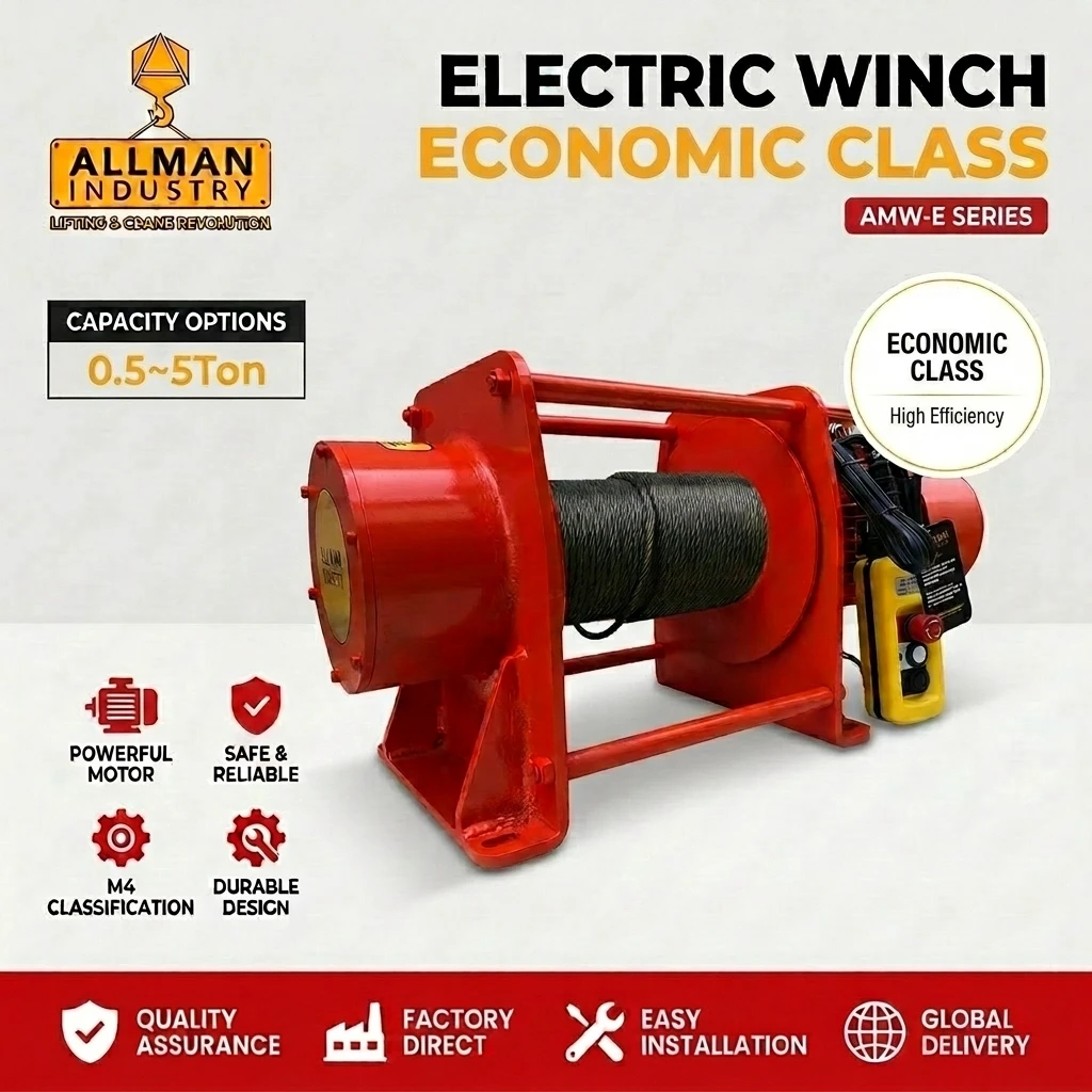 ALLMAN CE Approved AMS-E SERIES Economic 2 Ton Electric Winch Machine For Construction