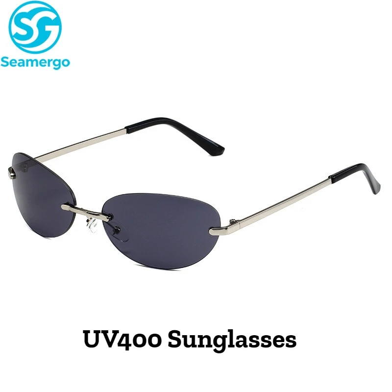 

SEAMERGO женские модные Y2K овальные солнцезащитные очки без оправы UV400 унисекс модные трендовые очки ретро роскошные металлические солнцезащитные очки UV400