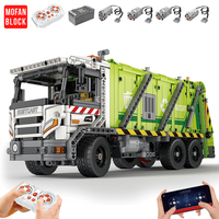 Electric Remote Control Compressed Garbage Truck Building Blocks MOC City Sanitation Technical RC Car Bricks Kids Toys Boy Gifts